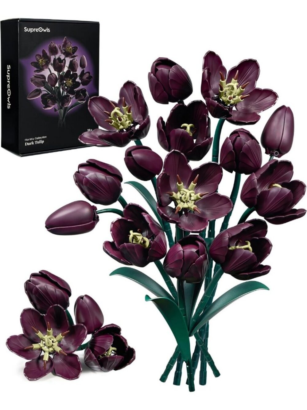 Dark Purple Tulip Flowers Building Set Botanical Bouquet for Her - Picture 1 of 7